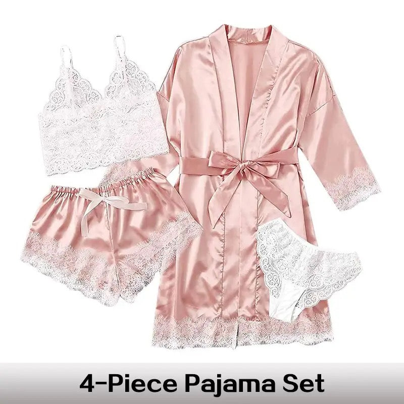 4 Piece Lingerie Silk Set