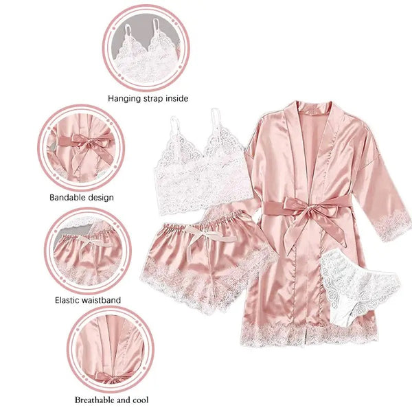 4 Piece Lingerie Silk Set