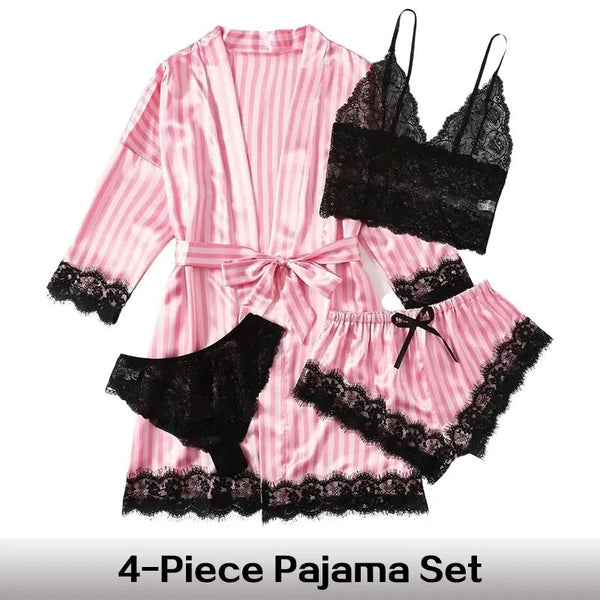 4 Piece Lingerie Silk Set